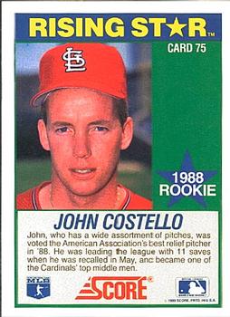 1989 Score Hottest 100 Rising Stars #75 John Costello Back