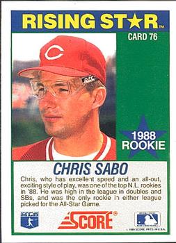 1989 Score Hottest 100 Rising Stars #76 Chris Sabo Back