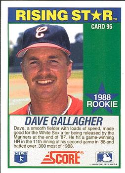 1989 Score Hottest 100 Rising Stars #96 Dave Gallagher Back