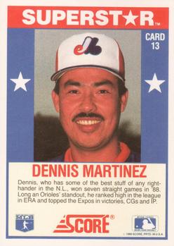 1989 Score Baseball's 100 Hottest Players #13 Dennis Martinez Back