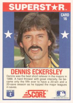 1989 Score Baseball's 100 Hottest Players #16 Dennis Eckersley Back