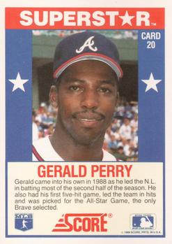 1989 Score Baseball's 100 Hottest Players #20 Gerald Perry Back