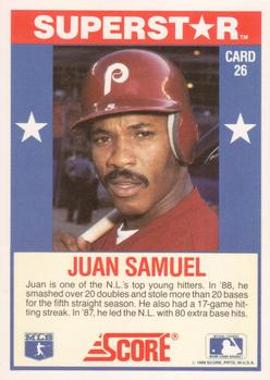 1989 Score Baseball's 100 Hottest Players #26 Juan Samuel Back