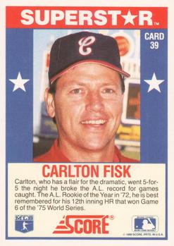 1989 Score Baseball's 100 Hottest Players #39 Carlton Fisk Back