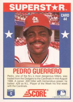 1989 Score Baseball's 100 Hottest Players #44 Pedro Guerrero Back