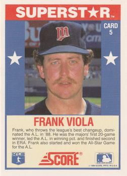1989 Score Baseball's 100 Hottest Players #5 Frank Viola Back