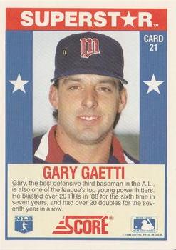 1989 Score Baseball's 100 Hottest Players #21 Gary Gaetti Back