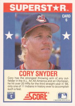1989 Score Baseball's 100 Hottest Players #6 Cory Snyder Back