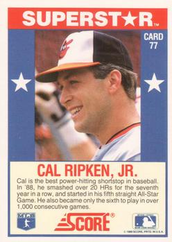 1989 Score Baseball's 100 Hottest Players #77 Cal Ripken, Jr. Back