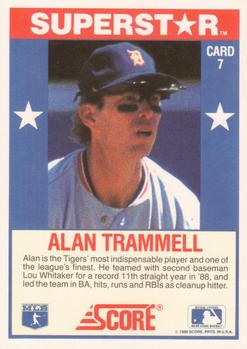1989 Score Baseball's 100 Hottest Players #7 Alan Trammell Back