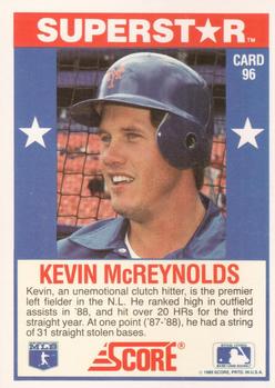 1989 Score Baseball's 100 Hottest Players #96 Kevin McReynolds Back