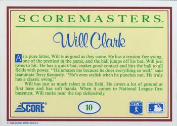 1989 Score Scoremasters #10 Will Clark Back