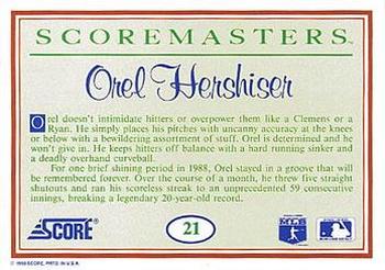 1989 Score Scoremasters #21 Orel Hershiser Back