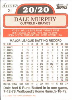 1989 Topps Ames 20/20 Club #21 Dale Murphy Back