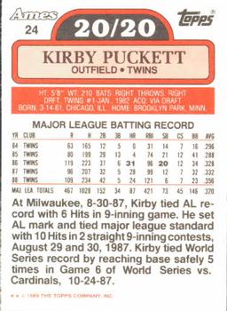 1989 Topps Ames 20/20 Club #24 Kirby Puckett Back