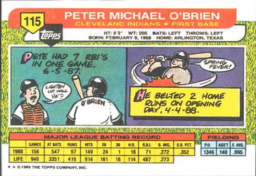 1989 Topps Big #115 Pete O'Brien Back
