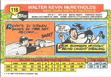 1989 Topps Big #116 Kevin McReynolds Back