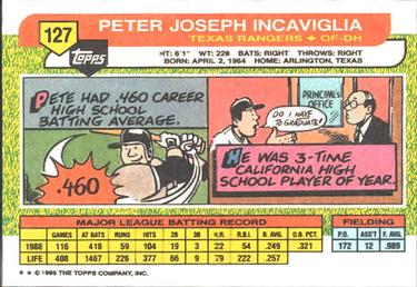 1989 Topps Big #127 Pete Incaviglia Back