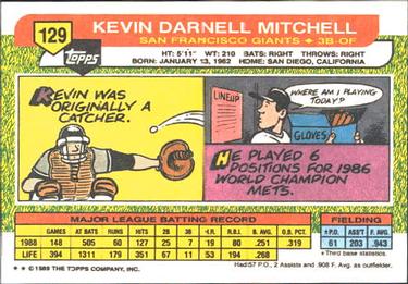 1989 Topps Big #129 Kevin Mitchell Back