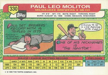 1989 Topps Big #330 Paul Molitor Back