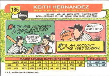 1989 Topps Big #185 Keith Hernandez Back