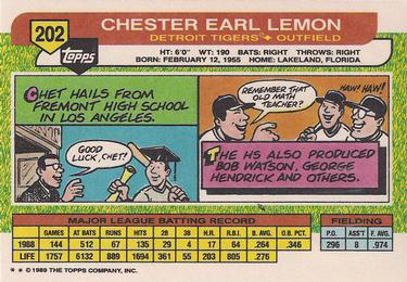 1989 Topps Big #202 Chet Lemon Back