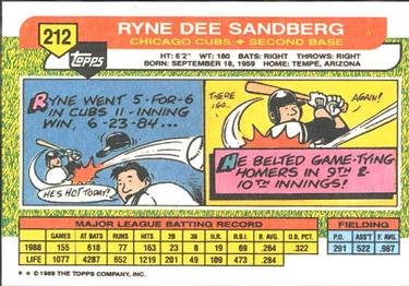 1989 Topps Big #212 Ryne Sandberg Back