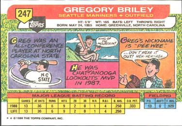 1989 Topps Big #247 Greg Briley Back