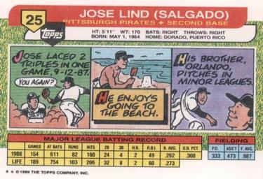 1989 Topps Big #25 Jose Lind Back