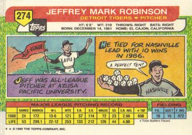 1989 Topps Big #274 Jeff Robinson Back