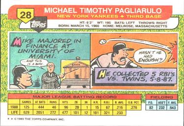 1989 Topps Big #28 Mike Pagliarulo Back