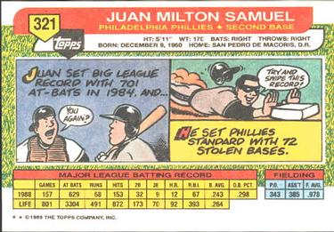 1989 Topps Big #321 Juan Samuel Back
