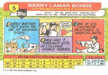 1989 Topps Big #5 Barry Bonds Back