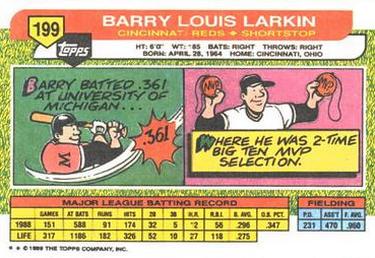 1989 Topps Big #199 Barry Larkin Back