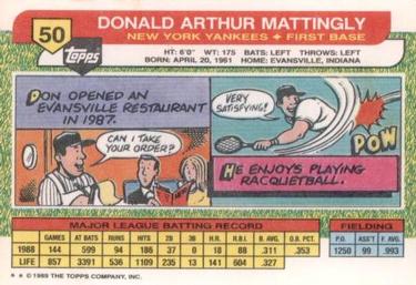 1989 Topps Big #50 Don Mattingly Back