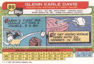1989 Topps Big #89 Glenn Davis Back