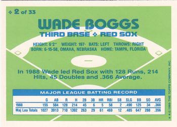 1989 Topps Hills Team MVP's #2 Wade Boggs Back