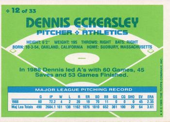 1989 Topps Hills Team MVP's #12 Dennis Eckersley Back