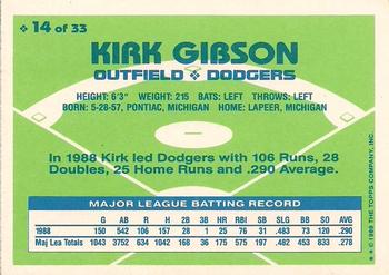 1989 Topps Hills Team MVP's #14 Kirk Gibson Back
