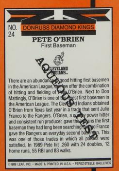 1990 Donruss Aqueous Test #24 Pete O'Brien Back
