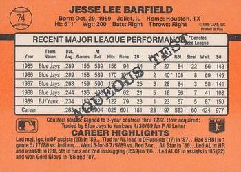 1990 Donruss Aqueous Test #74 Jesse Barfield Back