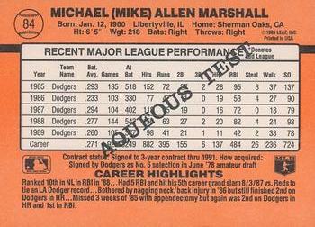 1990 Donruss Aqueous Test #84 Mike Marshall Back