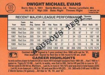 1990 Donruss Aqueous Test #122 Dwight Evans Back