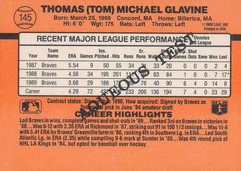 1990 Donruss Aqueous Test #145 Tom Glavine Back