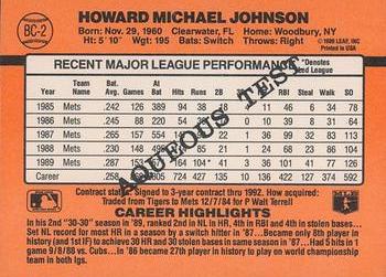 1990 Donruss Aqueous Test #BC-2 Howard Johnson Back