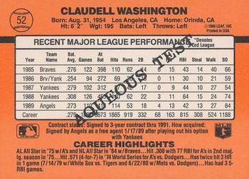 1990 Donruss Aqueous Test #52 Claudell Washington Back