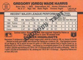 1990 Donruss Aqueous Test #65 Greg Harris Back