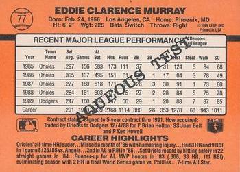 1990 Donruss Aqueous Test #77 Eddie Murray Back