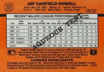 1990 Donruss Aqueous Test #203 Jay Howell Back