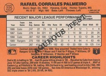 1990 Donruss Aqueous Test #225 Rafael Palmeiro Back